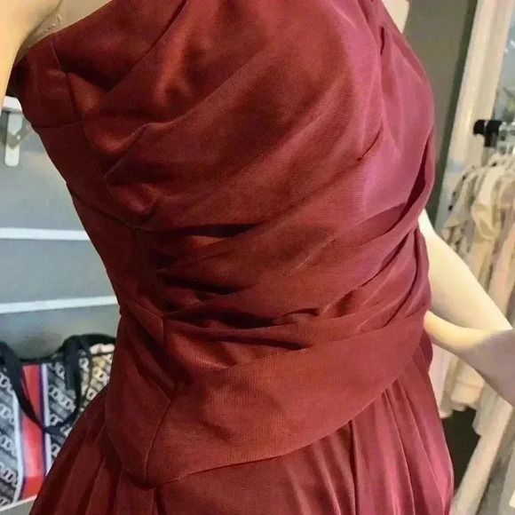 David's Bridal - One-Shoulder, Long Ruched Formal Dress - Wine - Size 6 - Picture 2 of 13